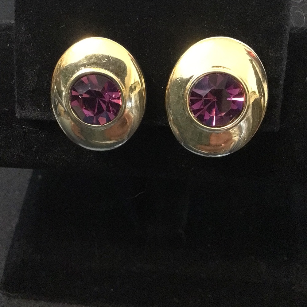 S.A.L. Swarovski Clip Earrings w Purple Crystal